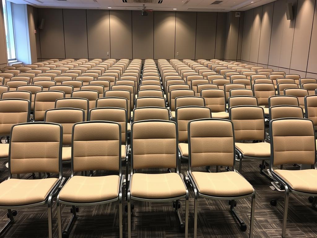 كراسي مؤتمرات مريحة مرتبة في قاعة اجتماعات كراسي مؤتمرات مريحة مرتبة في قاعة اجتماعات